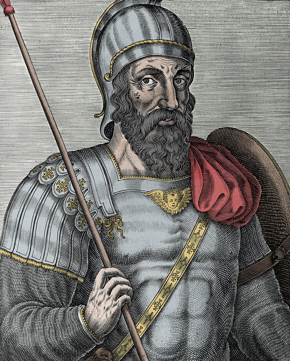 Portræt af Godfrey af Bouillon (Godefroy de Bouillon) (1040/61-1100), frankisk ridder, en af lederne af det første korstog - gravering 1500-tallet af Unknown artist