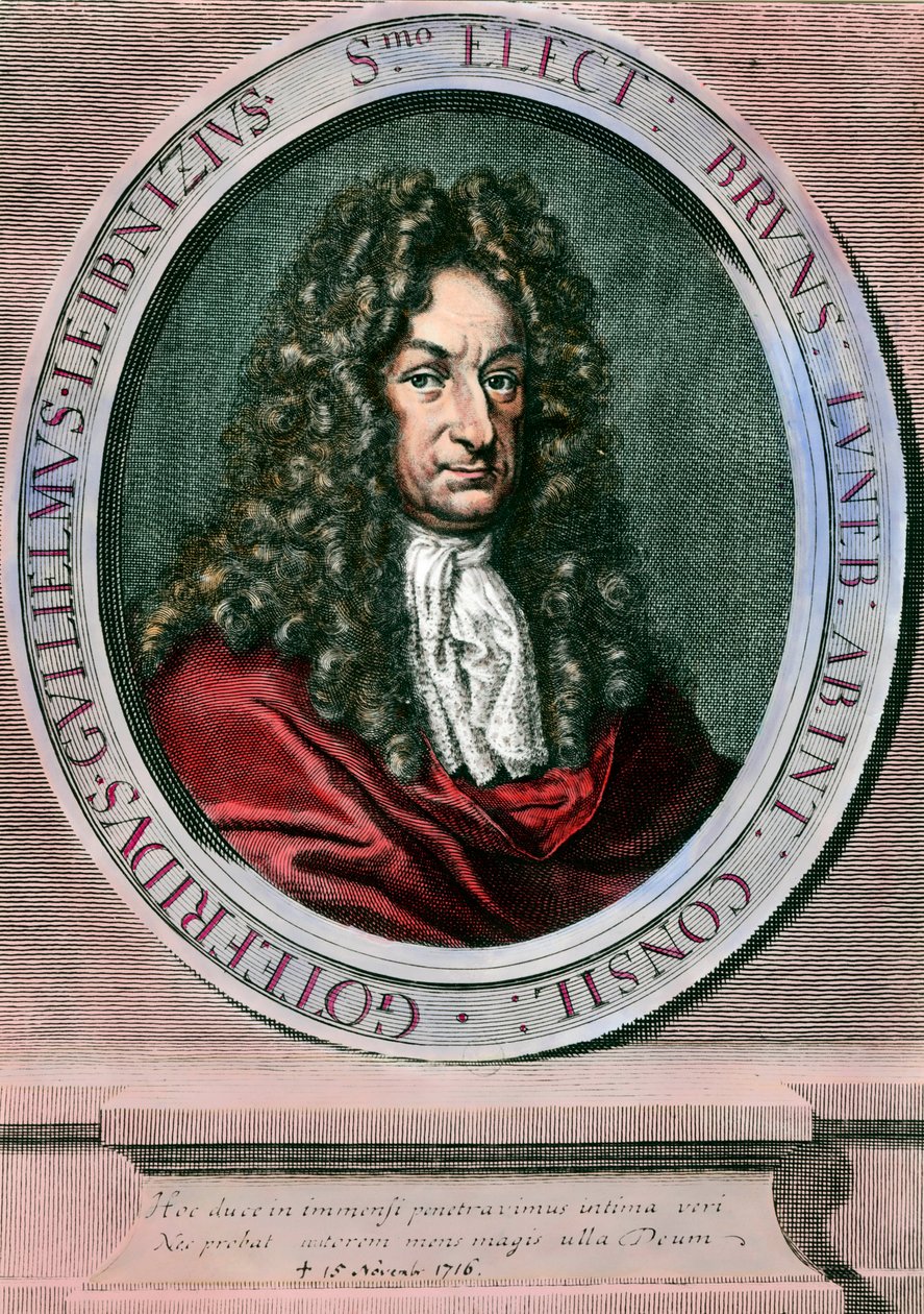 Portræt af Gottfried Wilhelm Leibniz (1646-1716), tysk filosof og matematiker. Stik af det 18. århundrede. Privat samling af Unknown artist