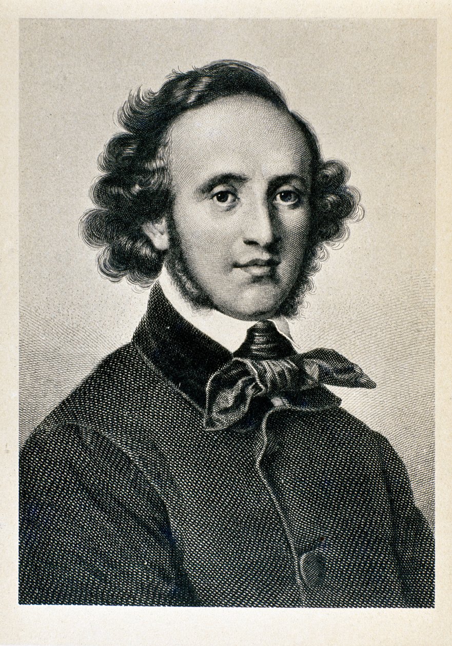 Portræt af Jakob Ludwig Felix Mendelssohn Bartholdy (1809-1847), tysk dirigent og komponist. Litografi af det 19. århundredes Biblioteca del Conservatorio Giuseppe Verdi, Milano ©Luisa Ricciarini/Leemage af Unknown artist
