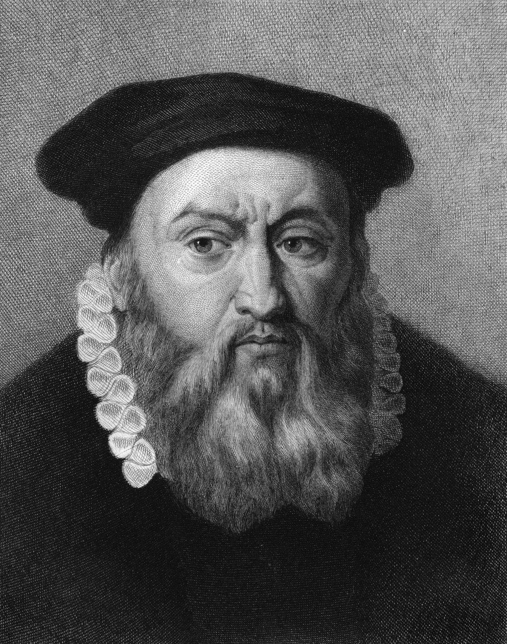 Portræt af Jean Calvin (1509 - 1564), fransk religiøs reformator og forfatter - i "Histoire des Français"" af Lavallée, stik, n.d. af Unknown artist