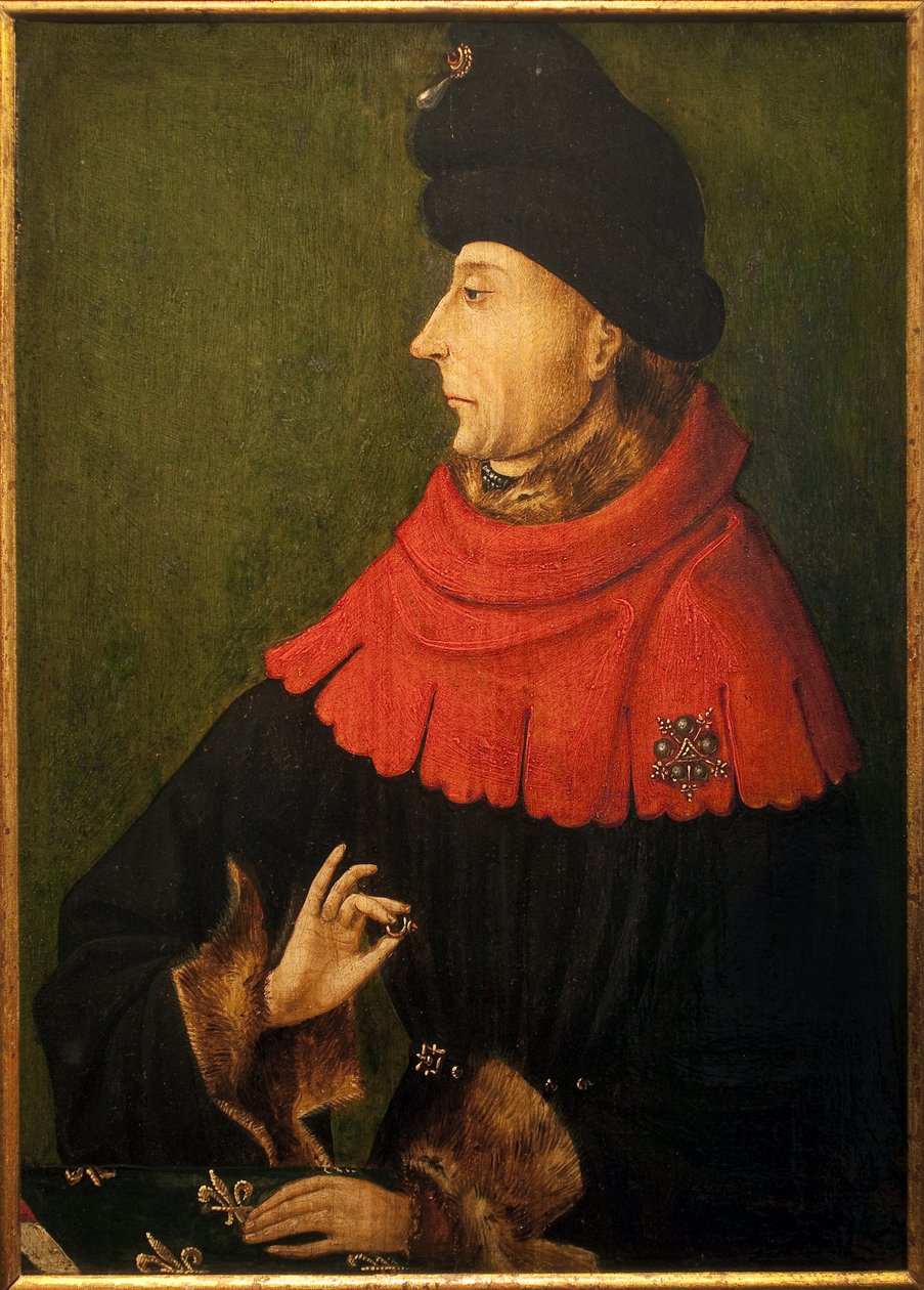 Portræt af Jean Sans peur, hertug af Bourgogne (1371-1419). Ringen, han holder i hånden, er Bourgognes rubin købt af Filip Hardi i 1397, som blev bevaret i klosteret Saint Benigne i Dijon og overdraget af abbeden til enhver ny hertug af Unknown artist