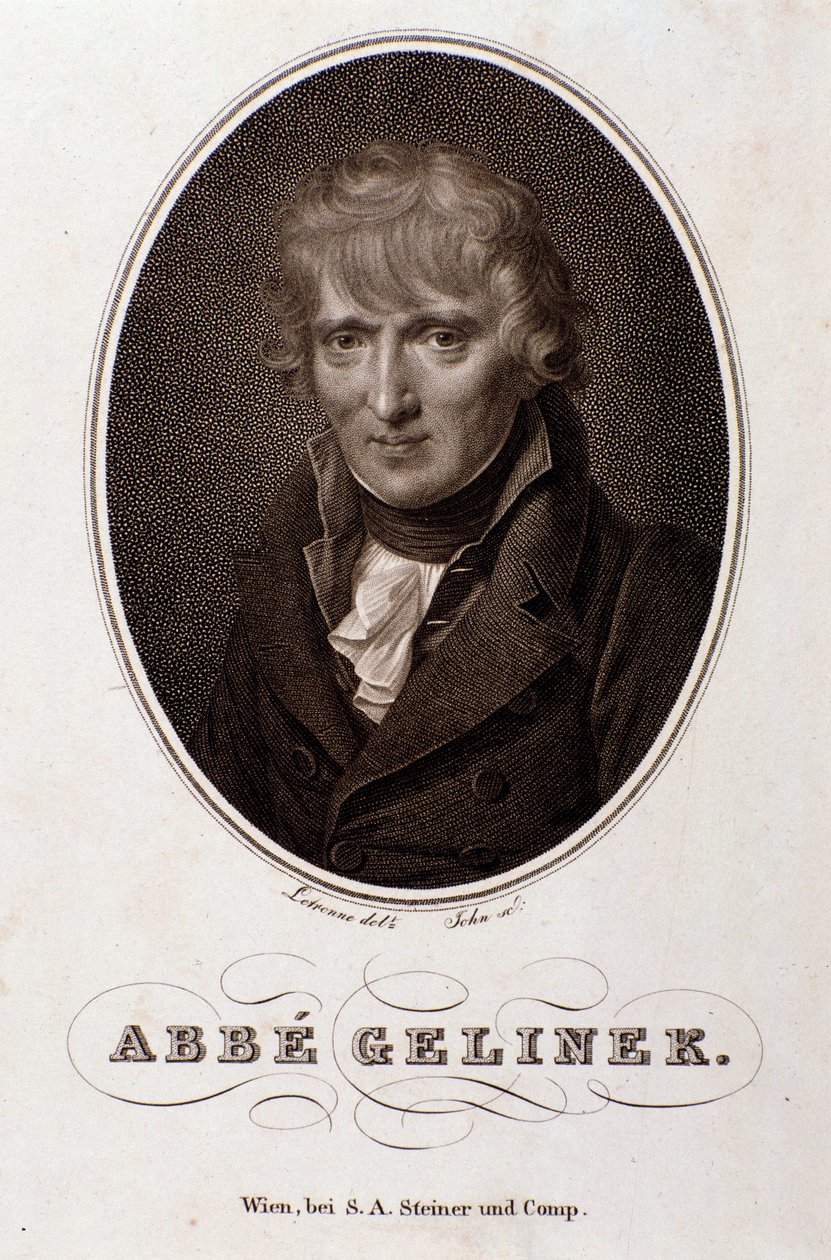 Portræt af Josef Gelinek (Joseph) (1758-1825) østrigsk pianist, komponist og teolog Gravering. 19. århundrede. Bologna, civico museo musico af Unknown artist