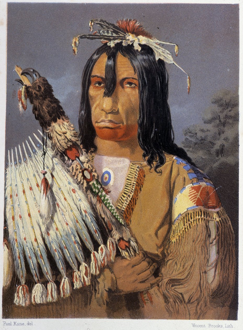 Portræt af Kee-Ake-Saa-Ka-Wow med calumet - i "" Vandring af en kunstner blandt indianerne i nordamerika"" af Paul Kane, Longmans & Roberts, London af Unknown artist