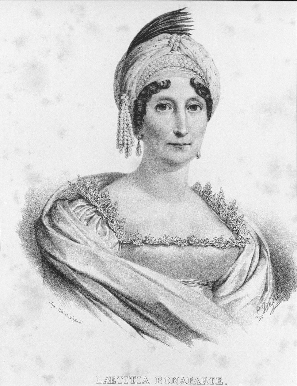Portræt af Laetitia Bonaparte (Letizia Maria Ramolino) (1750-1836), mor til Napoleon I. Indgravering fra det 19. århundrede af Unknown artist