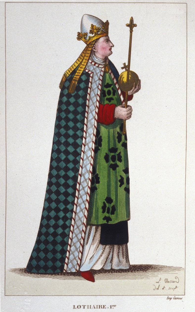 Portræt af Lotharia I (795-855), kejser af Vesten og konge af Italien, gravering fra 1830 af Unknown artist