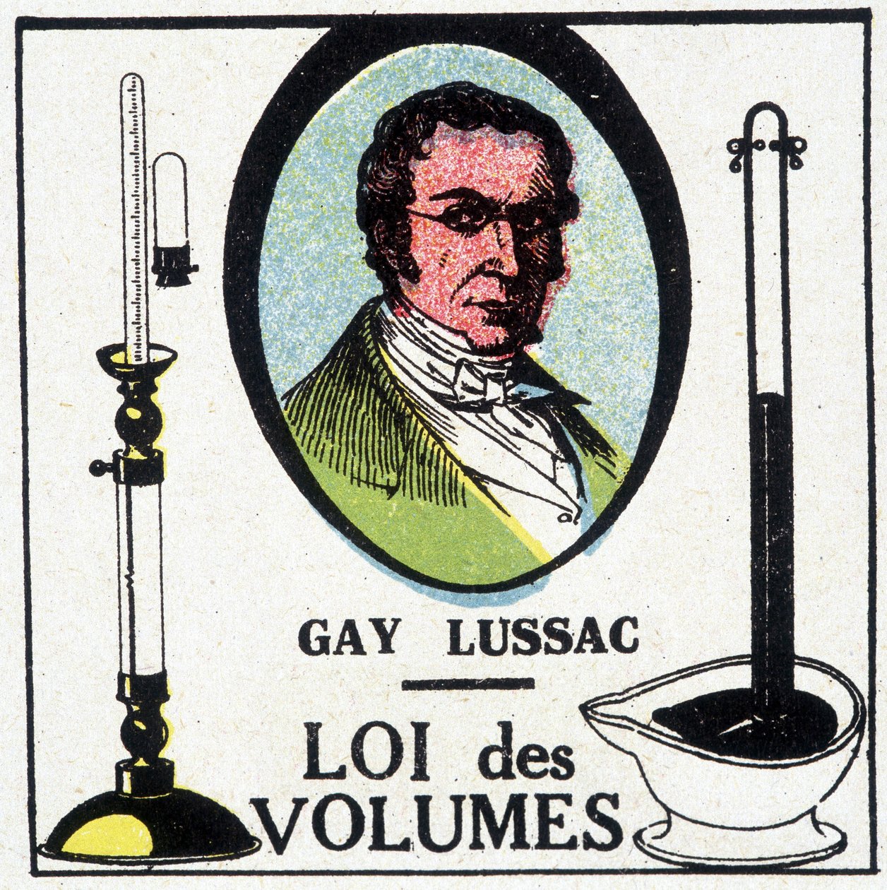 Portræt af Louis-Joseph Gay-Lussac (Louis Joseph Gay Lussac) (1778-1818), fransk fysiker og kemiker, repræsenteret med volumenloven. af Unknown artist