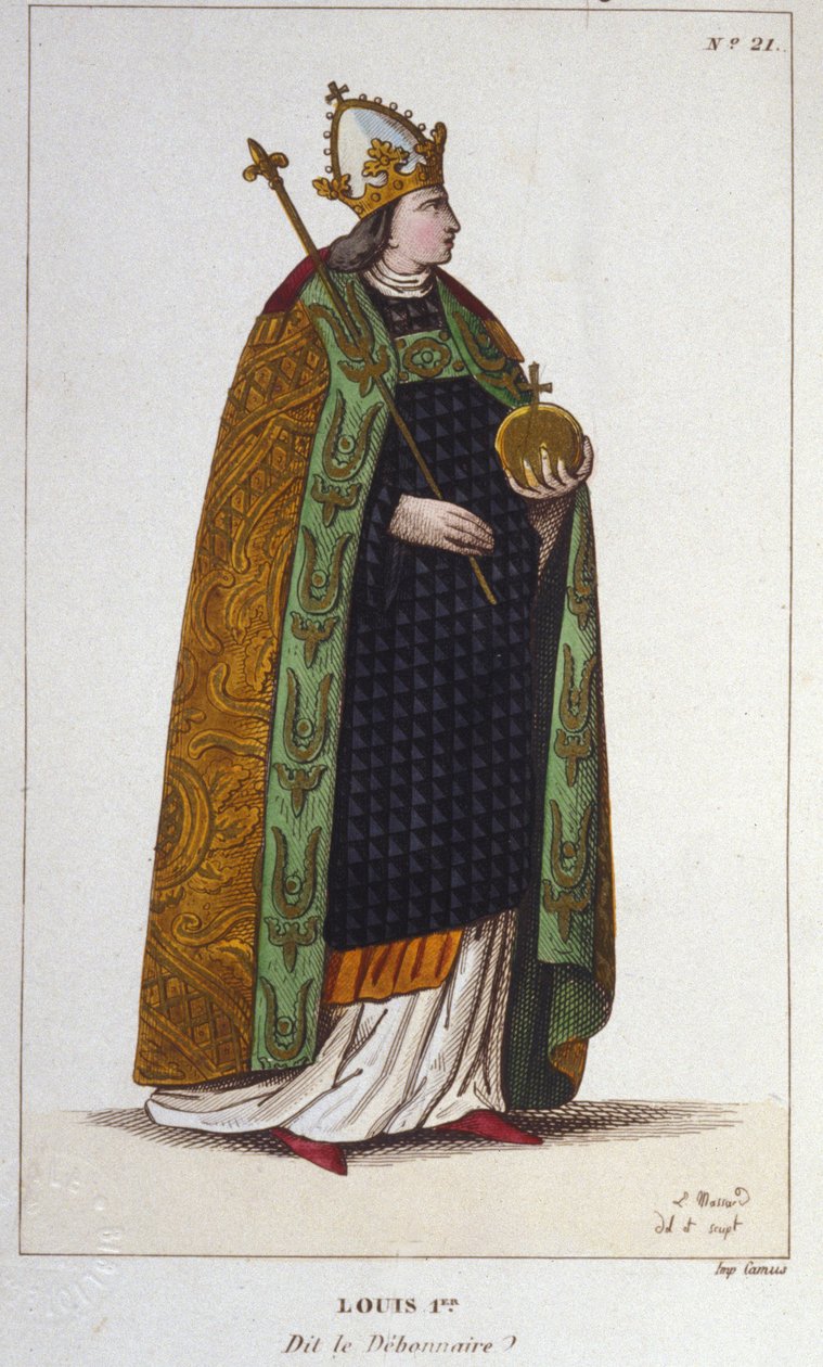 Portræt af Louis I den fromme eller Debonnaire (778 - 840), kejser af Vesten, gravering fra 1830 af Unknown artist