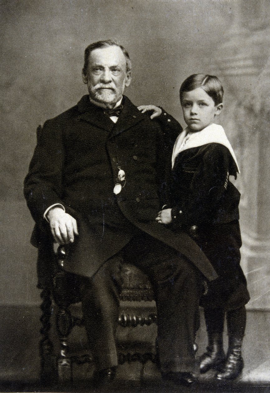 Portræt af Louis Pasteur (1822 - 1895) og hans barnebarn Louis Pasteur Vallery - Radot i 1893. af Unknown artist