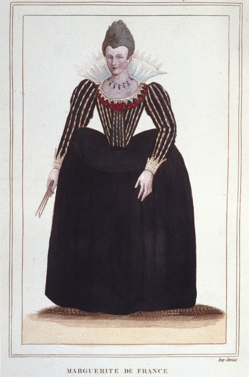 Portræt af Margaret af Valois, kendt som dronning Margot (1553 - 1615), dronning af Navarra, første hustru til Henrik IV. stik fra 1830 af Unknown artist