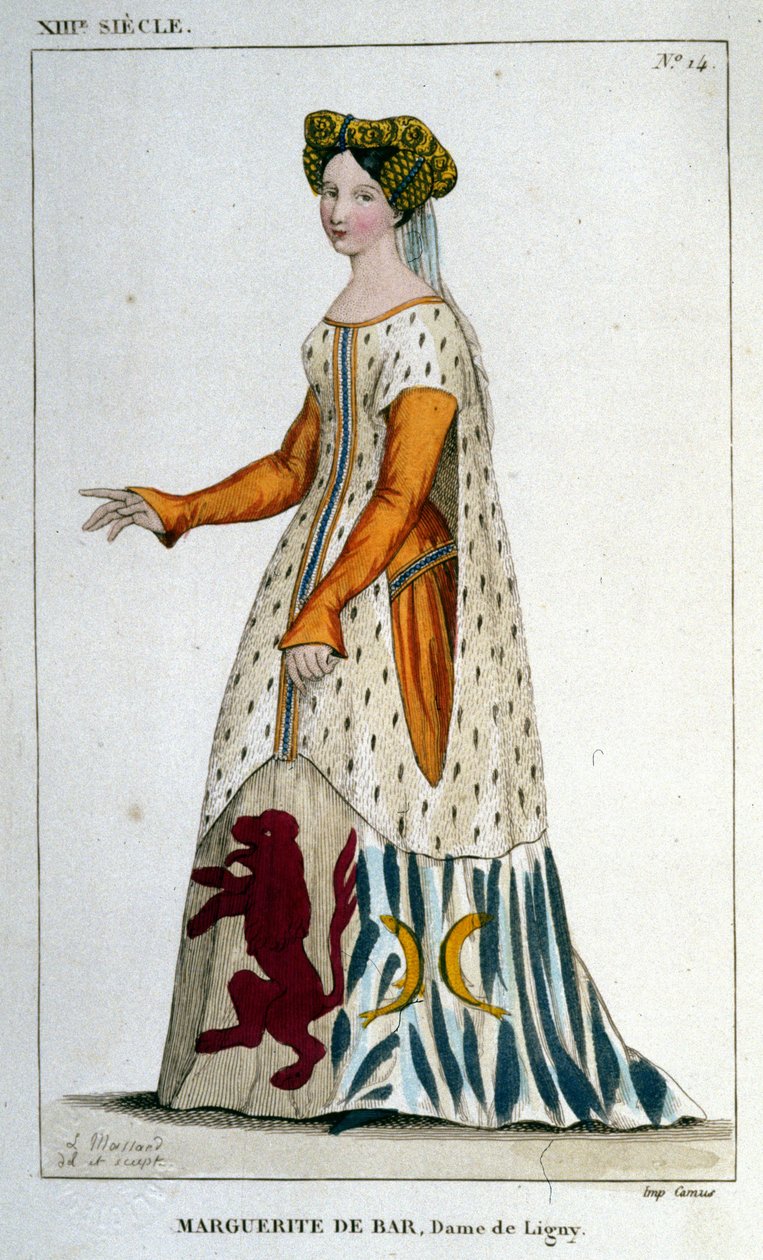 Portræt af Marguerite de Bar, Dame af Ligny (ca. 1223 - 1275), gravering fra 1830. af Unknown artist