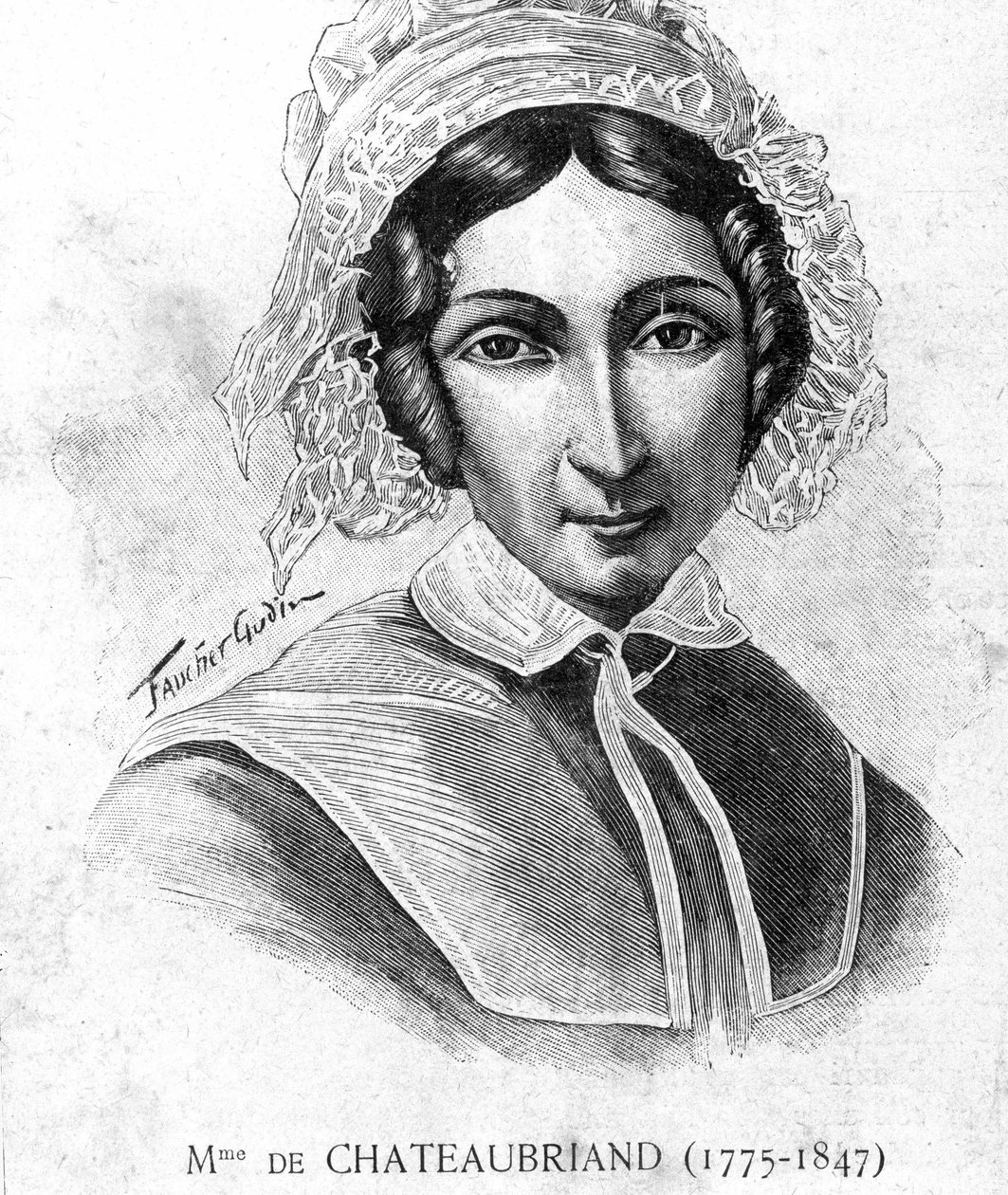 Portræt af Mme de Chateaubriand (1775 - 1847) - i "" Les Contemporains", n.d. slutningen af ​​det 19. århundrede. af Unknown artist