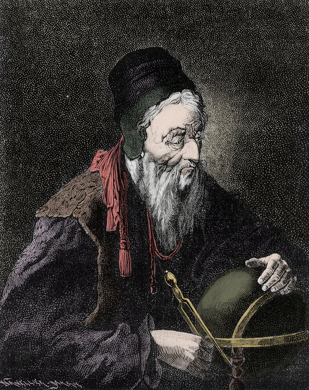 Portræt af Nostradamus, Michel de Notre Dame (1503-1566) fransk astrolog og læge - Indgravering af det 19. århundrede af Unknown artist
