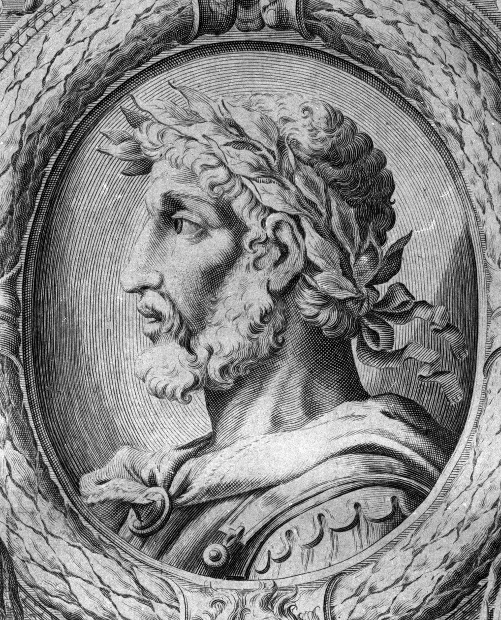 Portræt af Odoacre (Odovacar), leder af Herulerne, der er allieret med hunnerne og minister for Attila (435-493). Stik af det 18. århundrede. af Unknown artist