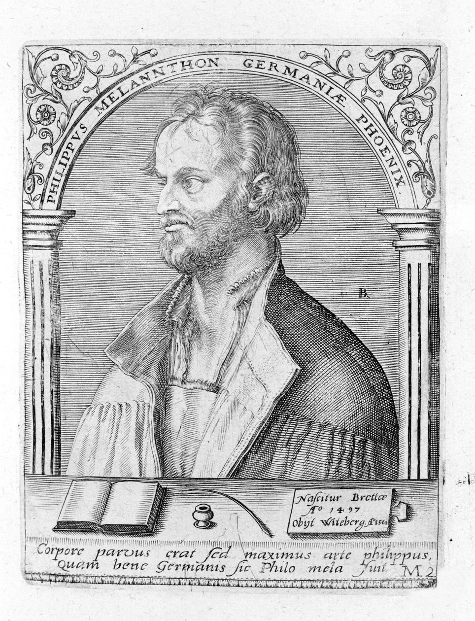 Portræt af Philip Melanchthon (Melanchthon) (1497 - 1560), tysk religiøs reformator. Gravering. af Unknown artist