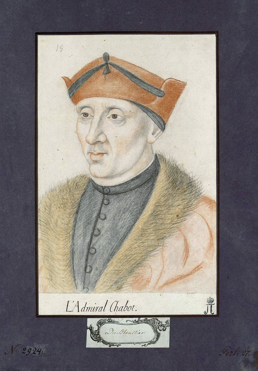 Portræt af Philippe de Chabot (1492-1543), admiral af Frankrig, anonym. Farveblyanter på papir, størrelse: 28x19, ca 1530, State Hermitage, St. Petersburg af Unknown artist