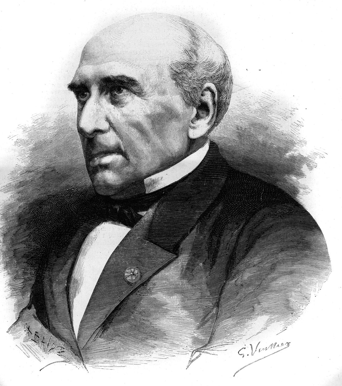Portræt af Pierre Guillaume Frederic Le Play (Pierre-Guillaume-Frederic) (1806-1882), fransk ingeniør og sociolog. Indgravering i "" Le Monde Illustré"" nr. 1306 af 8. april 1882. af Unknown artist