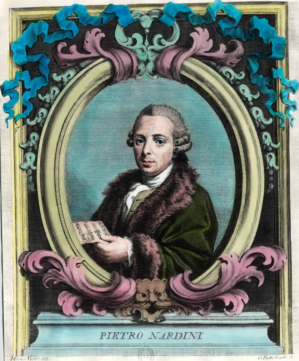 Portræt af Pietro Nardini (1722 - 1793), italiensk violinist og komponist. Stik af det 18. århundrede. Privat samling. af Unknown artist