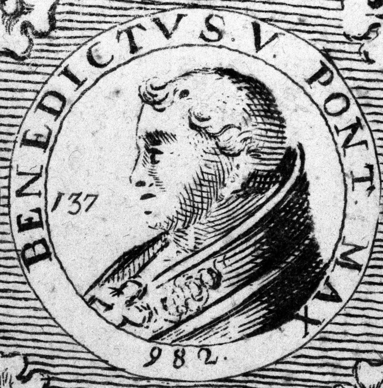 Portræt af pave Benoit V. Indgravering af det 19. århundrede. af Unknown artist