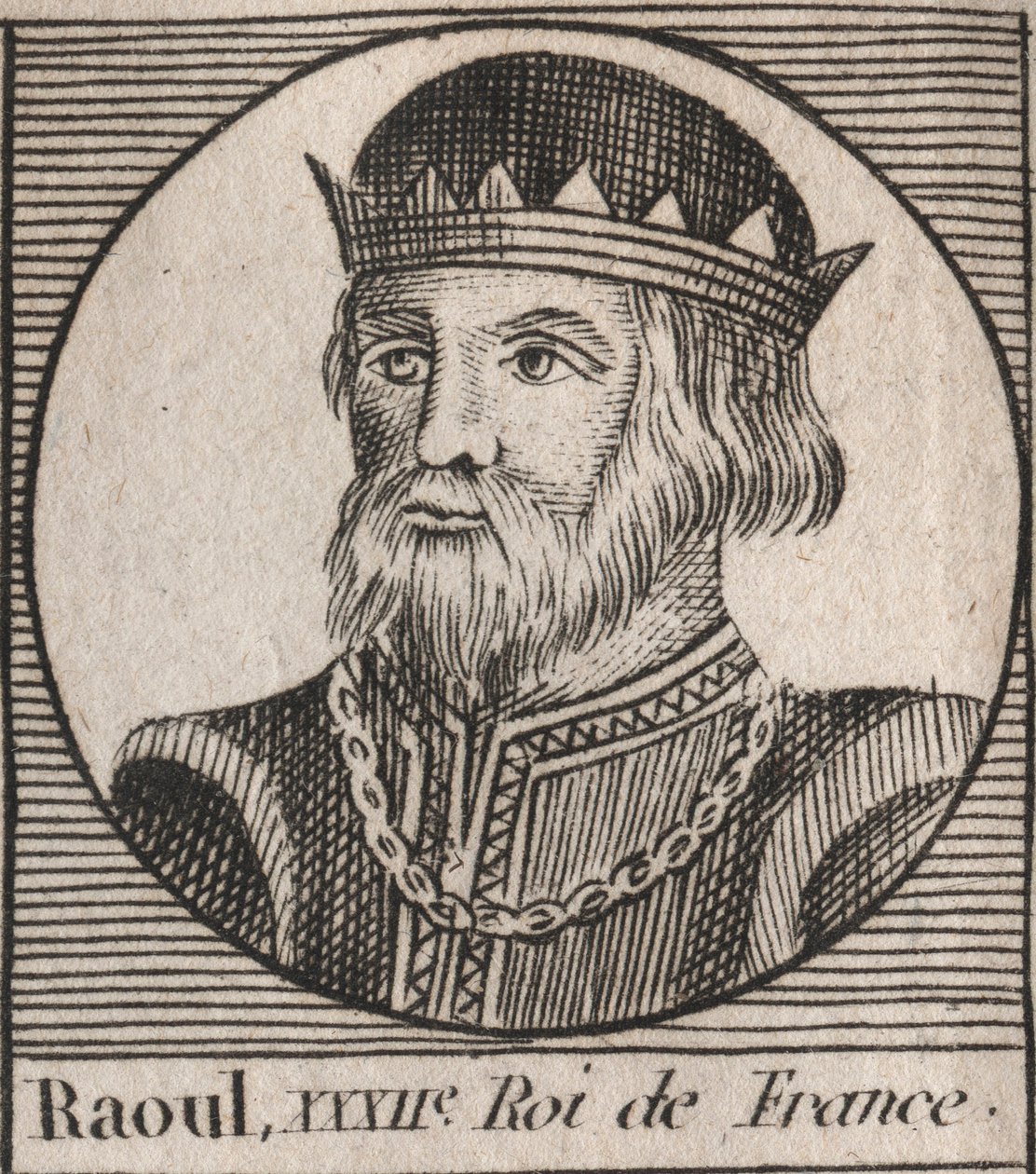 Portræt af Raoul af Frankrig (eller Rodolphe, ca. 890-936) Konge af francen - Rudolph (Raoul, Rodolphe) af Bourgogne, konge af Frankrig (923-936) - gravering fra "Instruction sur l