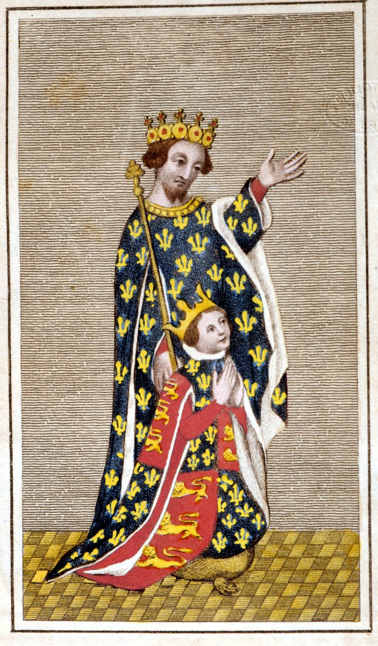 Portræt af Richard III (1452 - 1485) barn og hans far Richard af York. Stik fra slutningen af 1700-tallet. Biblioteca di Brera, Milano. af Unknown artist