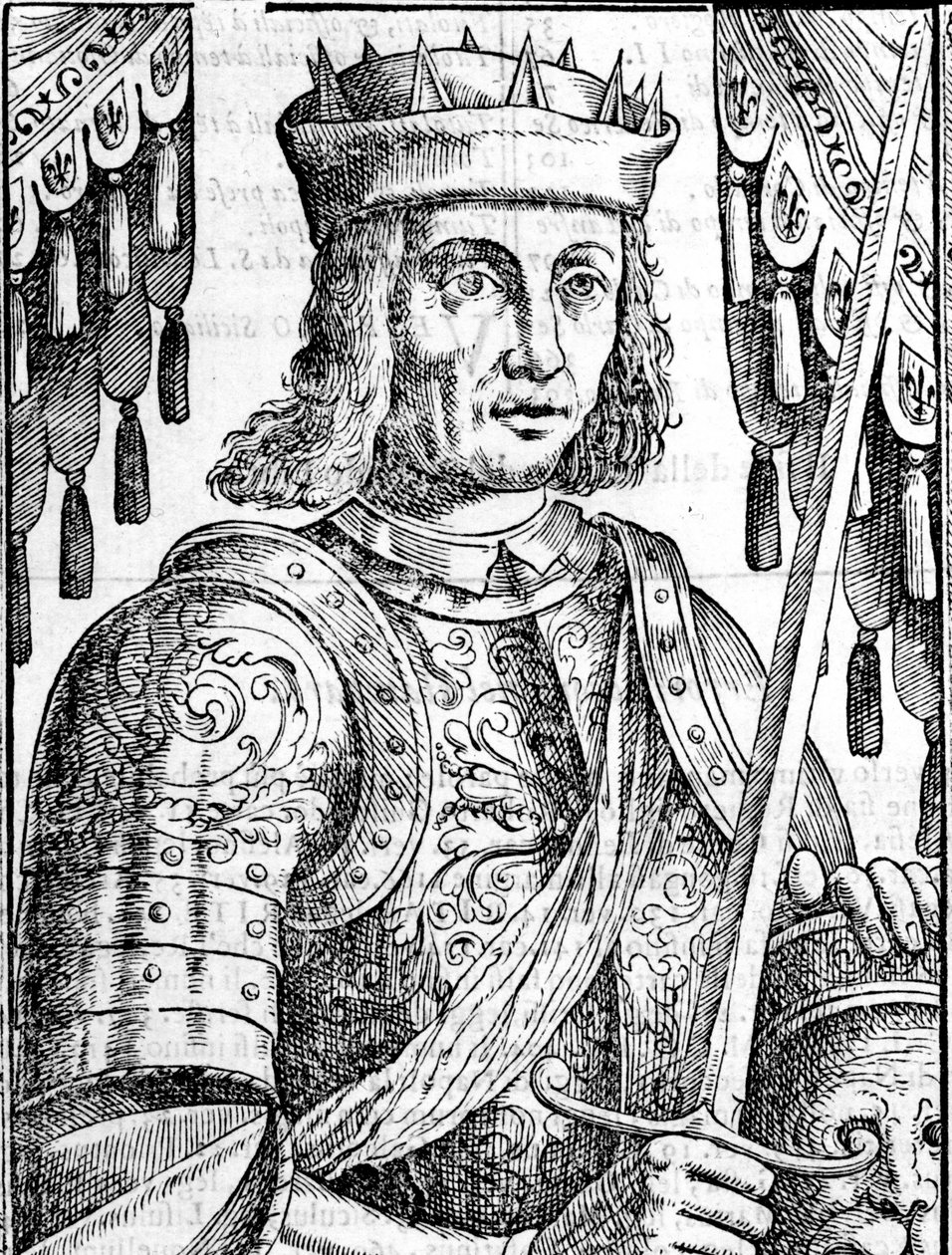 Portræt af Roger II af Hauteville (Ruggero Altavilla) (1097-1154), grundlæggeren af monarkiet på Sicilien. Xilografi af det 16. århundrede. af Unknown artist