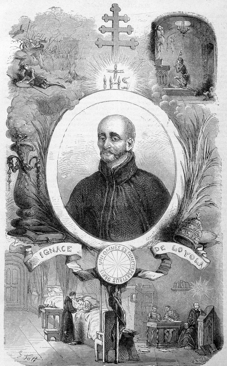 Portræt af Sankt Ignatius af Loyola, grundlæggeren af Jesu Society (1491-1556) i "" History of the Popes"" af Maurice Lachatre, sd 19. århundrede af Unknown artist