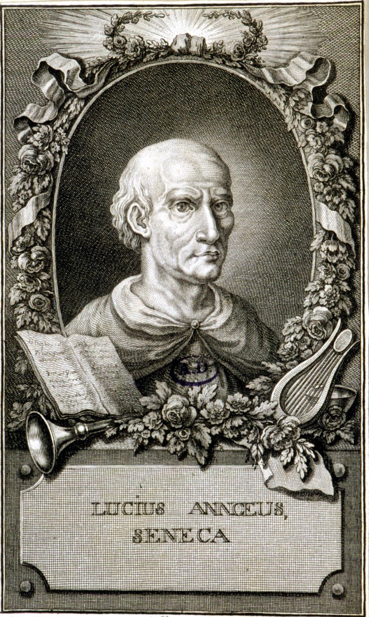 Portræt af Seneca (4-65). Indgravering af 1794. Coll Maciet, Library of Decorative Arts, Paris. af Unknown artist