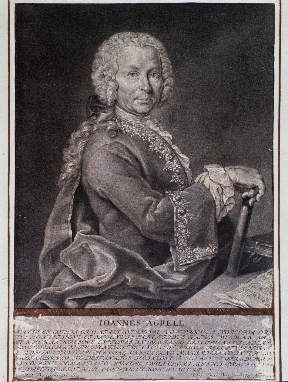 Portræt af den svenske komponist og violinist Johan Joachim Agrell (gravering af Unknown artist