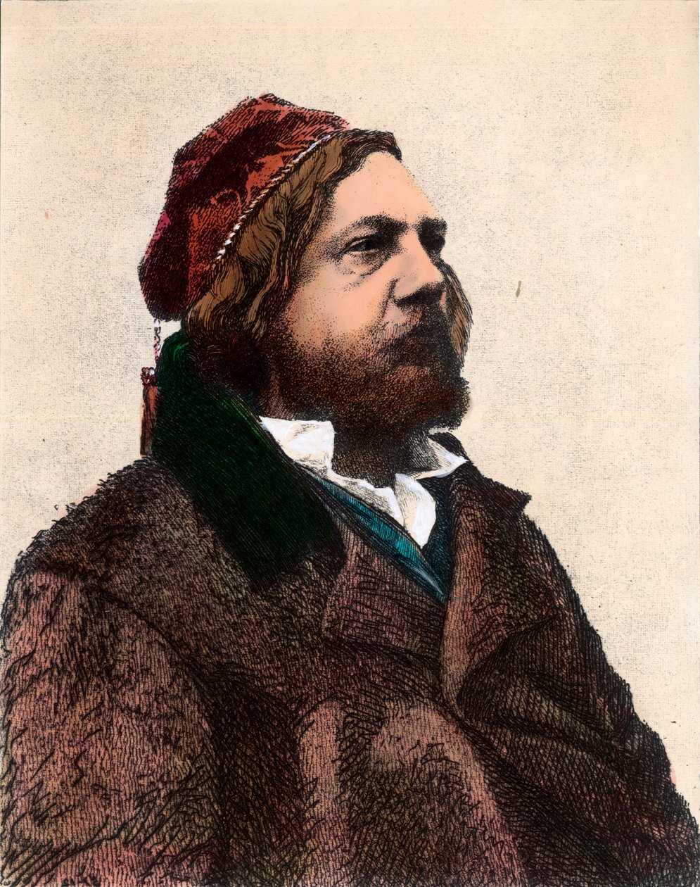Portræt af Theophile Gautier (1811 - 1872), fransk digter, romanforfatter og kunstkritiker. Indgravering af det 19. århundrede. Privat samling. af Unknown artist