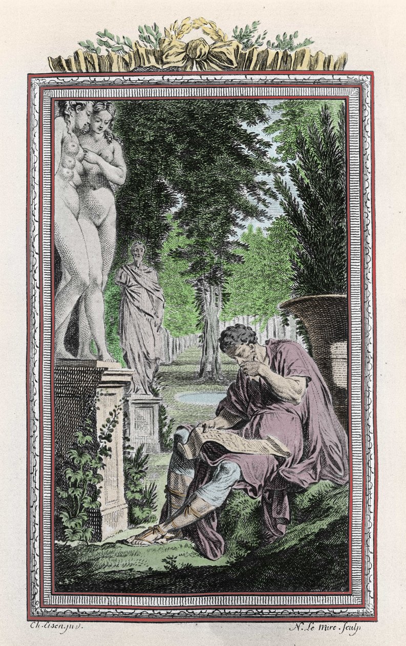 Portræt af Titus Lucretius Carus (Lucrece) romersk filosof og digter i ""De Rerum natura"", gravering 1700-tallet. af Unknown artist