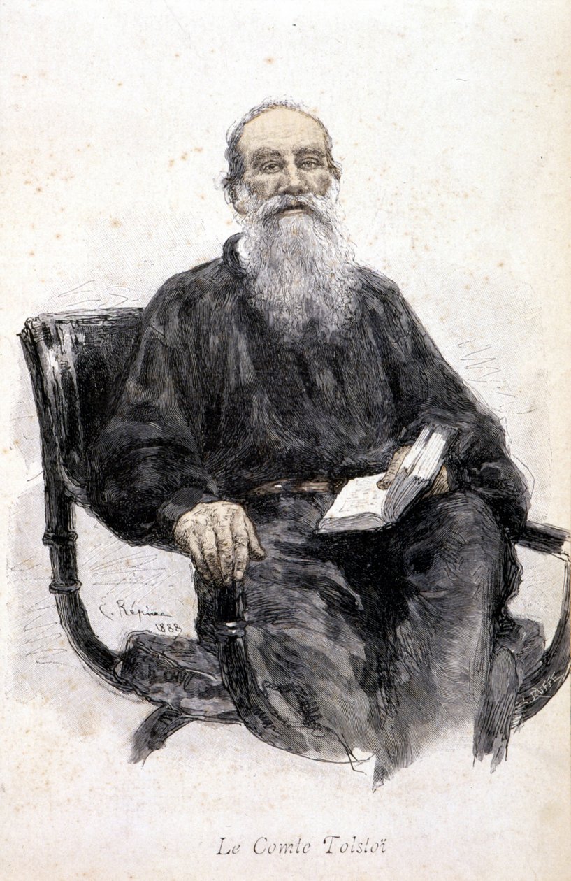 Portræt af Tolstoj, gravering 1888. af Unknown artist