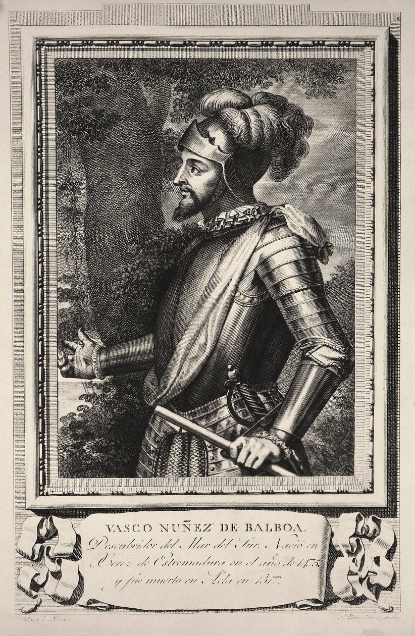 Portræt af Vasco Nunez de Balboa (gravering) af Unknown artist