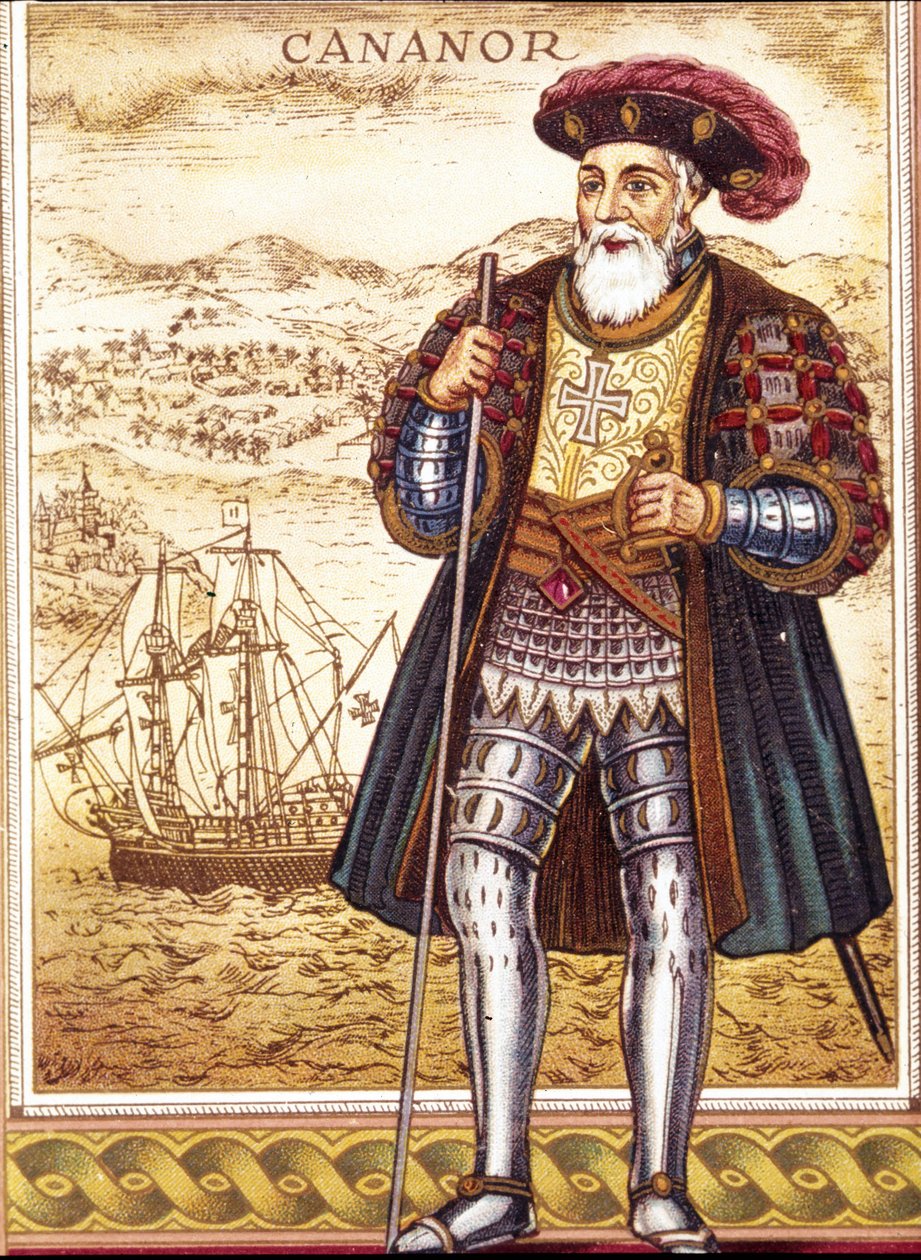 Portræt af Vasco de Gama. Kromolitografi. af Unknown artist