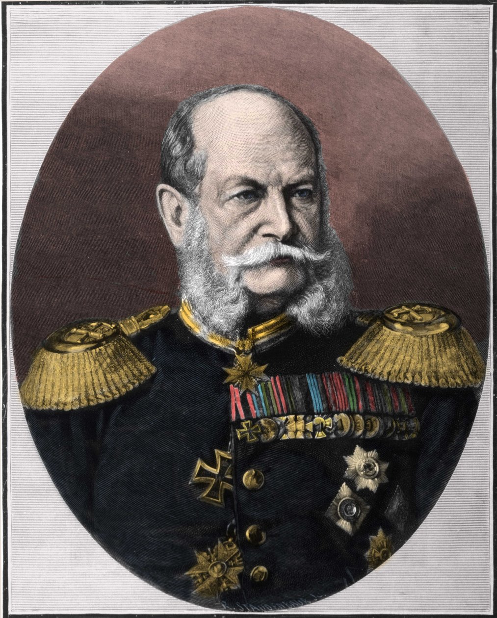 Portræt af Vilhelm I (1797-1888), konge af Preussen og kejser af Tyskland. Stik fra slutningen af 1800-tallet. af Unknown artist