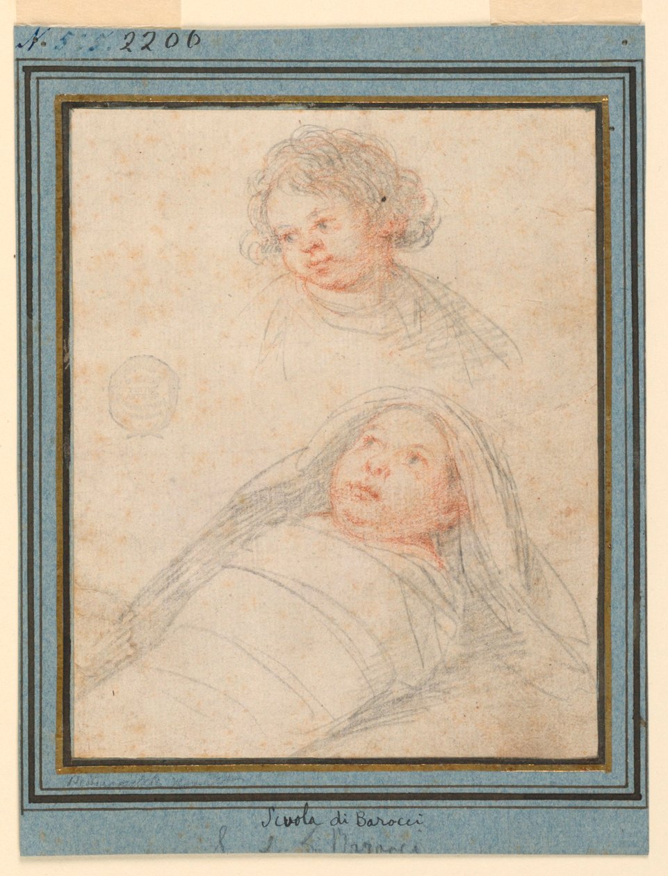 Portræt af en dreng og et svøbt barn af Unknown artist