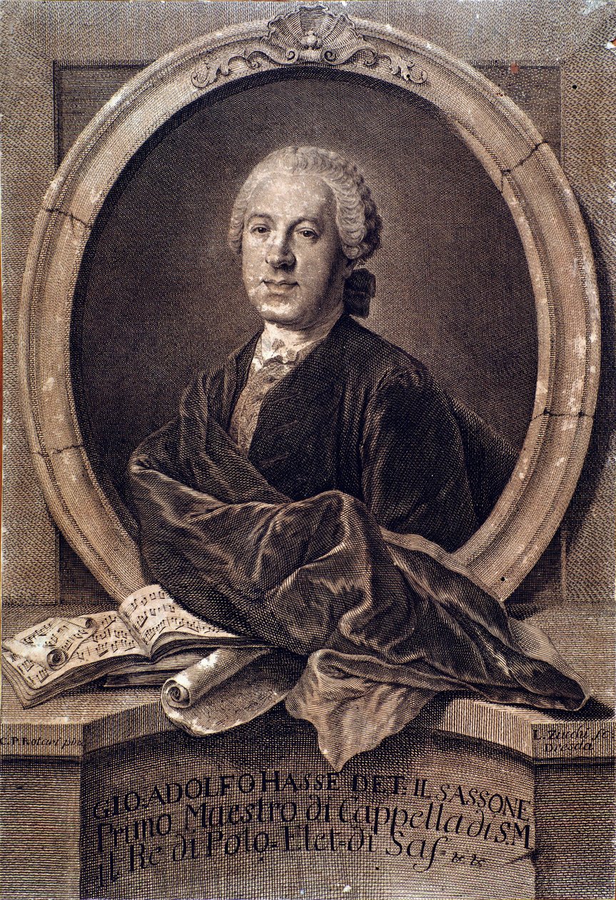 Portræt af den engelske komponist Johann Adolf Hasse (1699-1783) Indgravering. 1700-tallet. Bologna, civico museo musico af Unknown artist