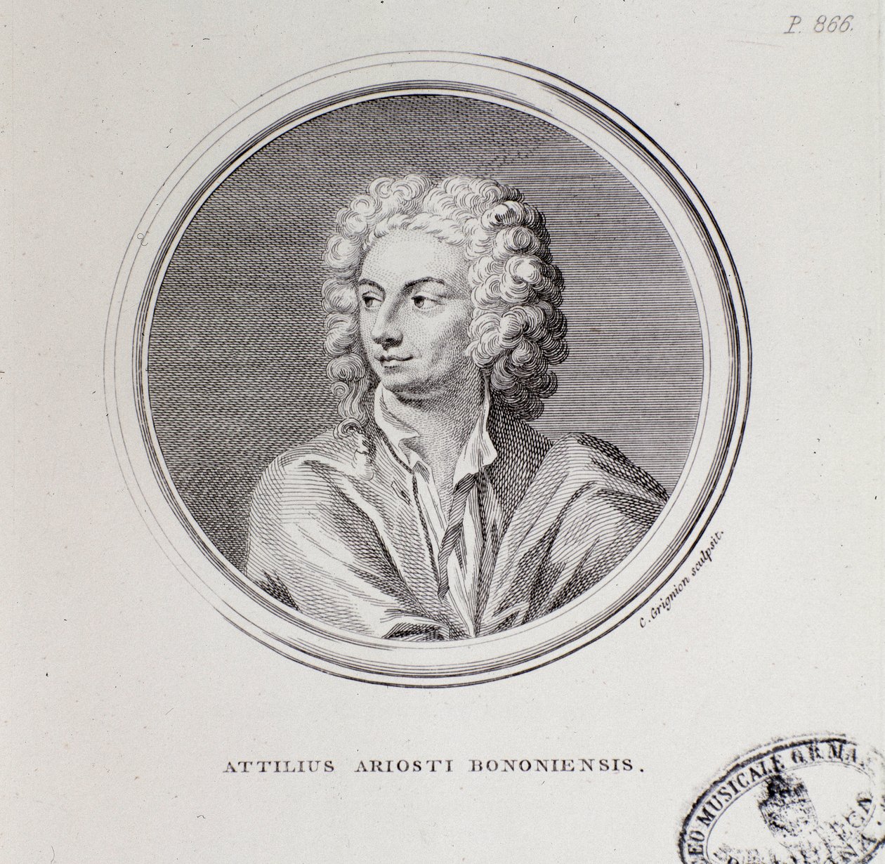 Portræt af den italienske komponist Attilius Ariosti (gravering af Unknown artist