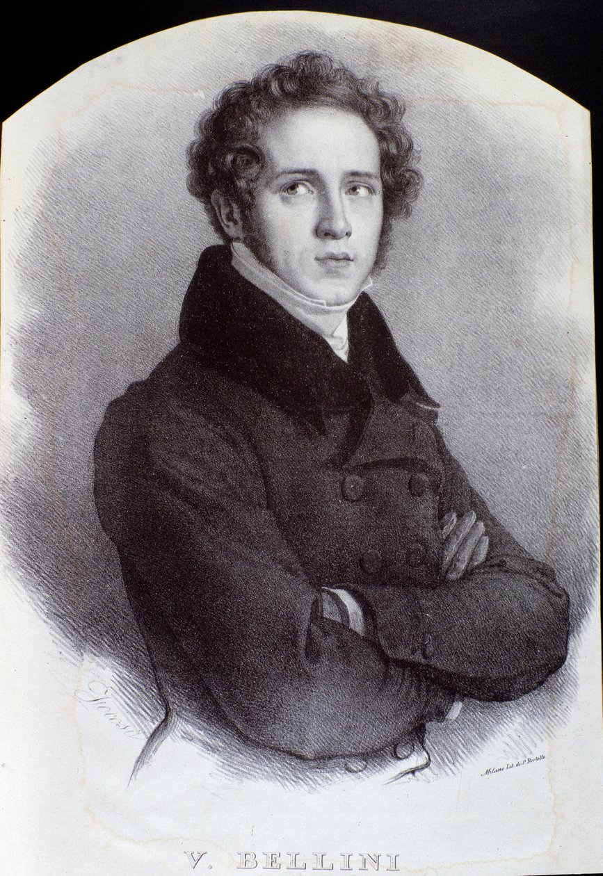 Portræt af den italienske komponist Vincenzo Bellini (gravering. 1800-tallet) af Unknown artist