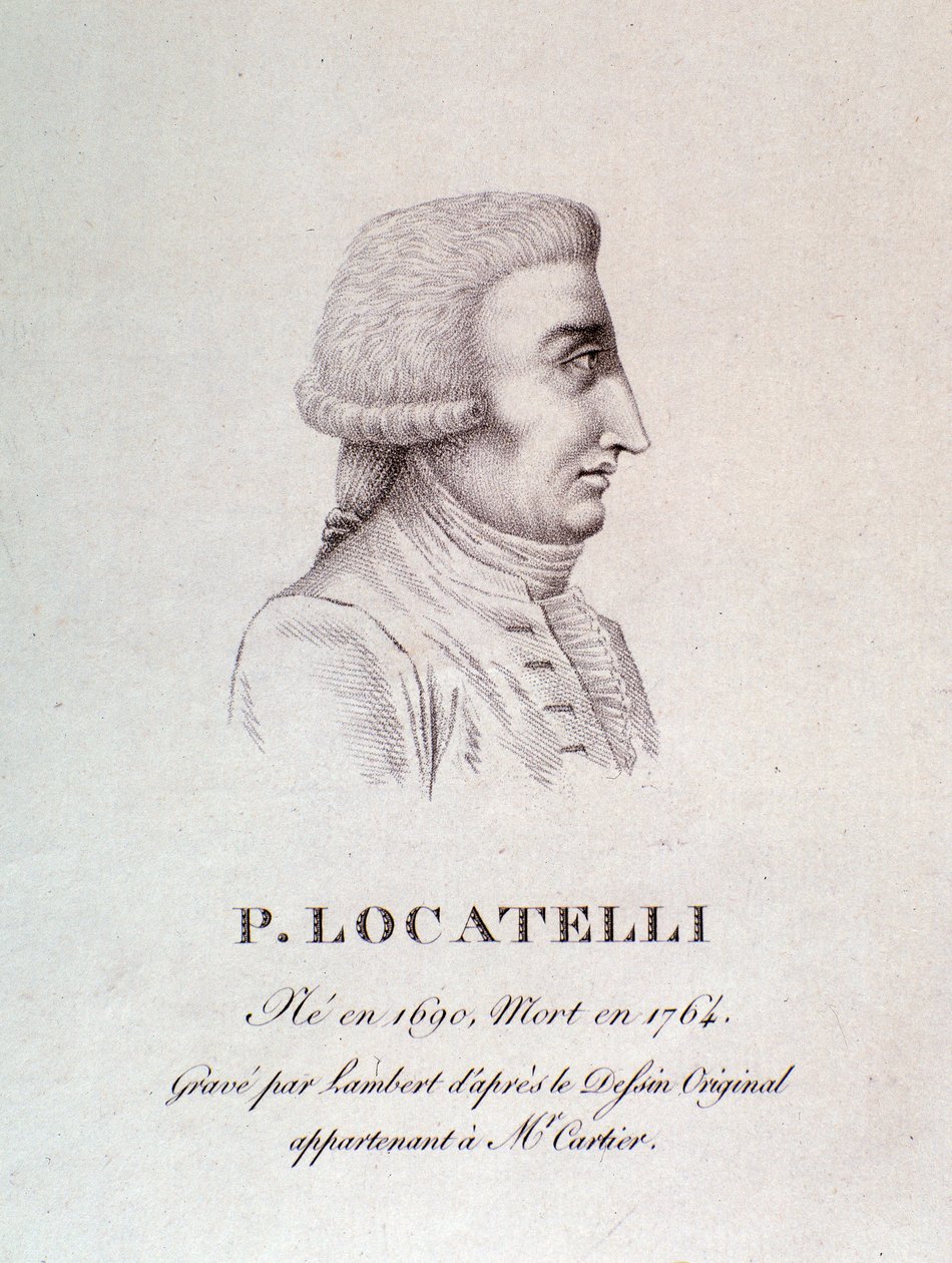 Portræt af den italienske violinist og komponist Pietro Locatelli (1695-1762) Indgravering. 1700-tallet. Bologna, borgermusikmuseum af Unknown artist