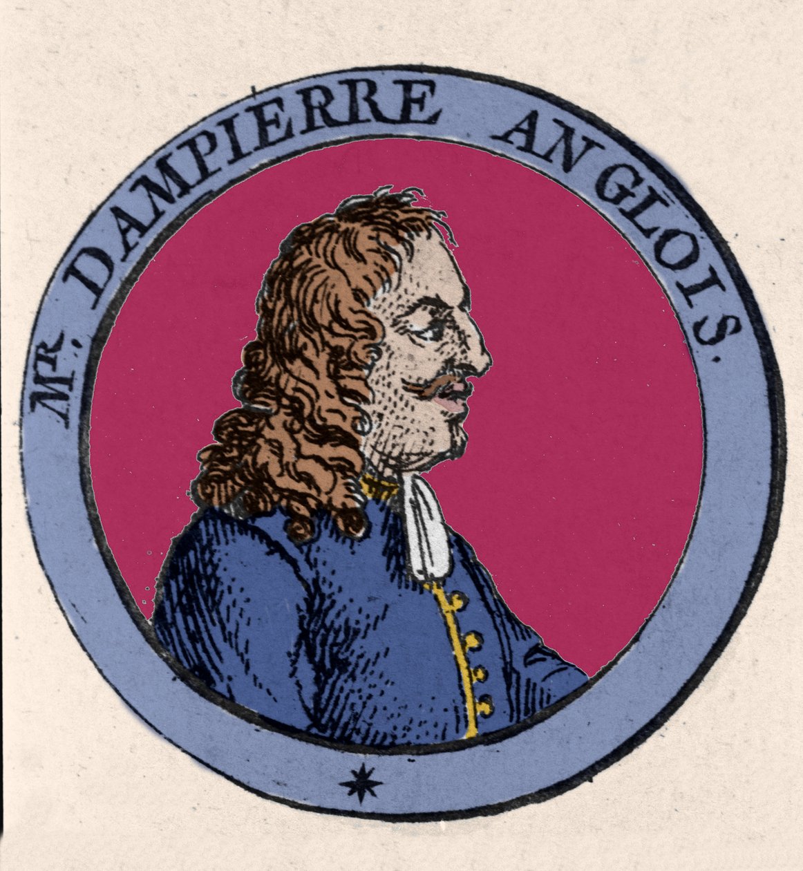 Portræt af den britiske Bucaneer, navigatør og videnskabsmand William Dampier (1652-1715). Indgravering af det 19. århundrede af Unknown artist
