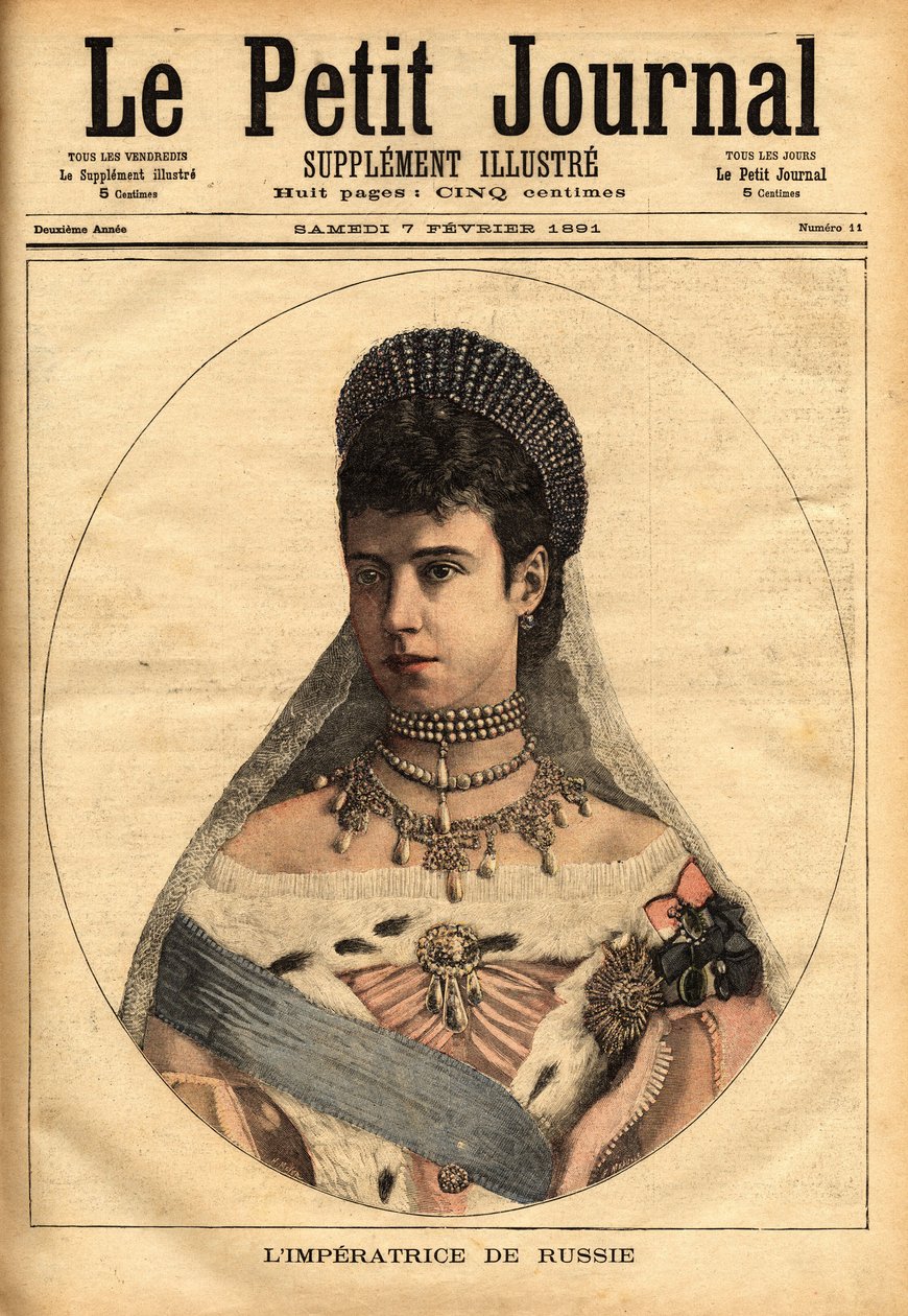 Portræt af den danske prinsesse Mary Sophie Dagmar (1847-1928), der giftede sig under navnet Mary Feodorovna (eller Fiodorovna eller Fedorovna), i 1866, Alexander Alexandrovich Romanov (1845-1894), eller Alexander III kejser (zar) af Rusland. Indgravering  af Unknown artist