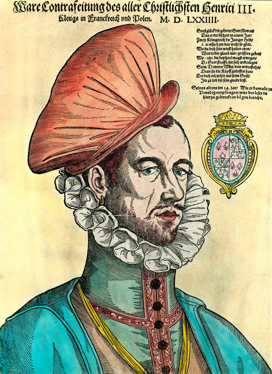 Portræt af kongen af Frankrig Henrik III (1551 - 1589). 1500-tals stik. af Unknown artist