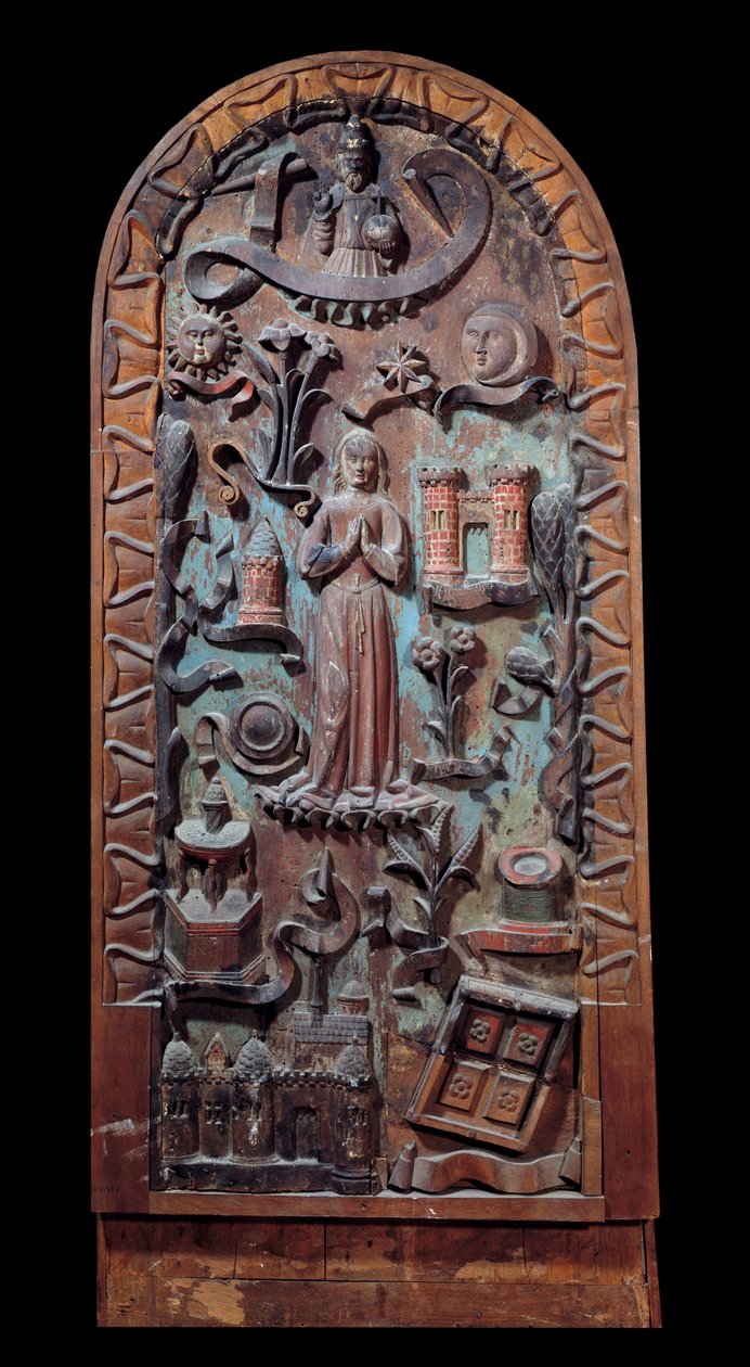 Praise of the Virgin Udskåret træpanel. Chartres fra det 16. århundrede, Musee des Beaux Arts af Unknown artist