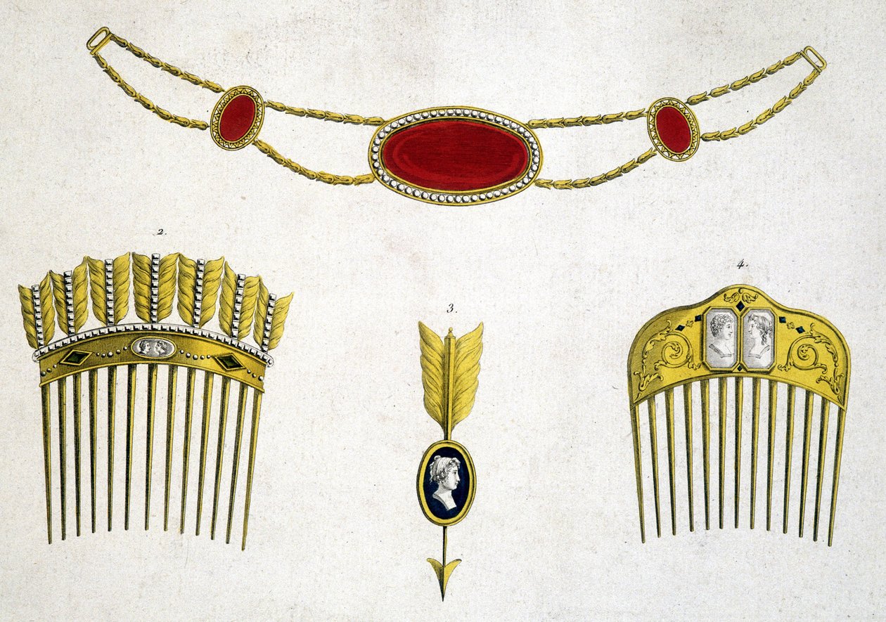 Kostbare kamme og stifter, omkring 1810 af Unknown artist