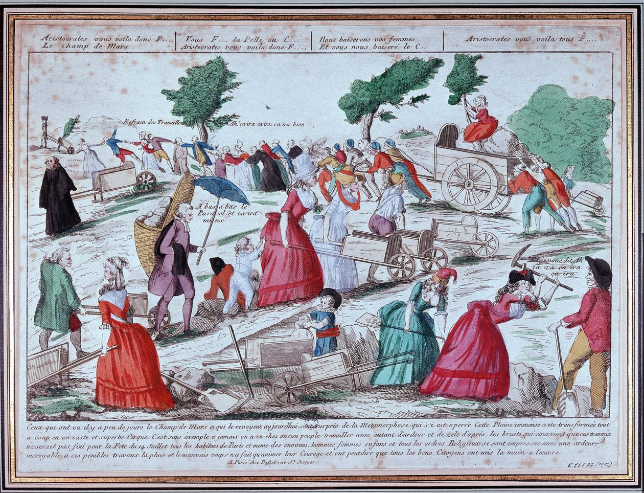 Forberedelse på Champs de Mars af festen den 14. juli - gravering af Unknown artist