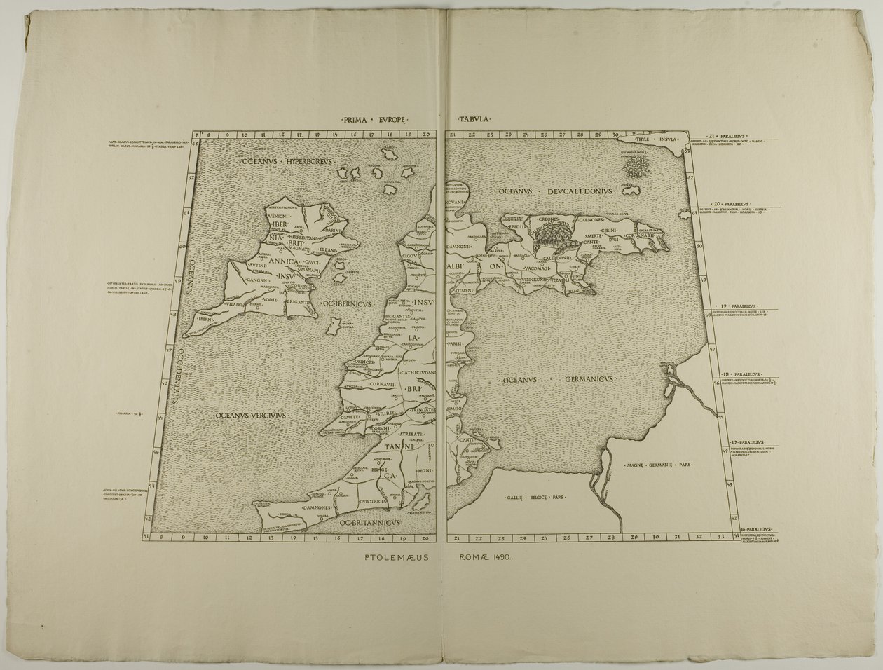 Prima Europe Tabula: Ptolemaeus Romae 1490 af Unknown artist