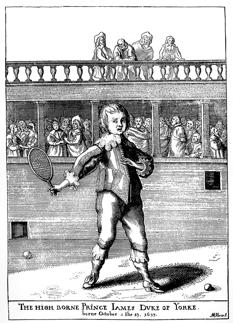 Prins James, hertug af York (1633-1701) spillede palmespil, han vendte senere tilbage som James II af England (James II Stuart) - i "" Englands folks sport og tidsfordriv"" af Joseph Strutt, red. 1801 af Unknown artist