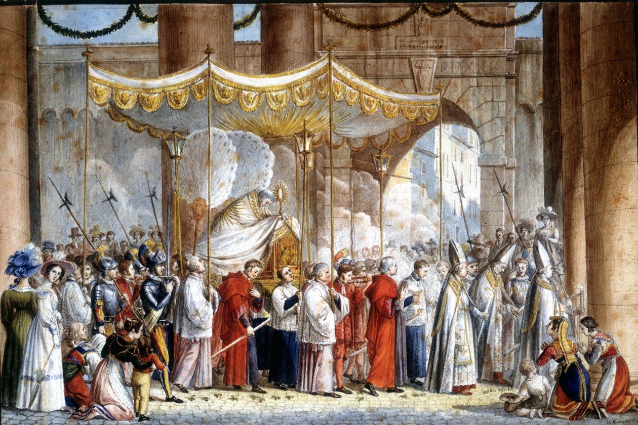 Procession i Rom i 1835 af pave Gregoire XVI (1765 - 1846). af Unknown artist