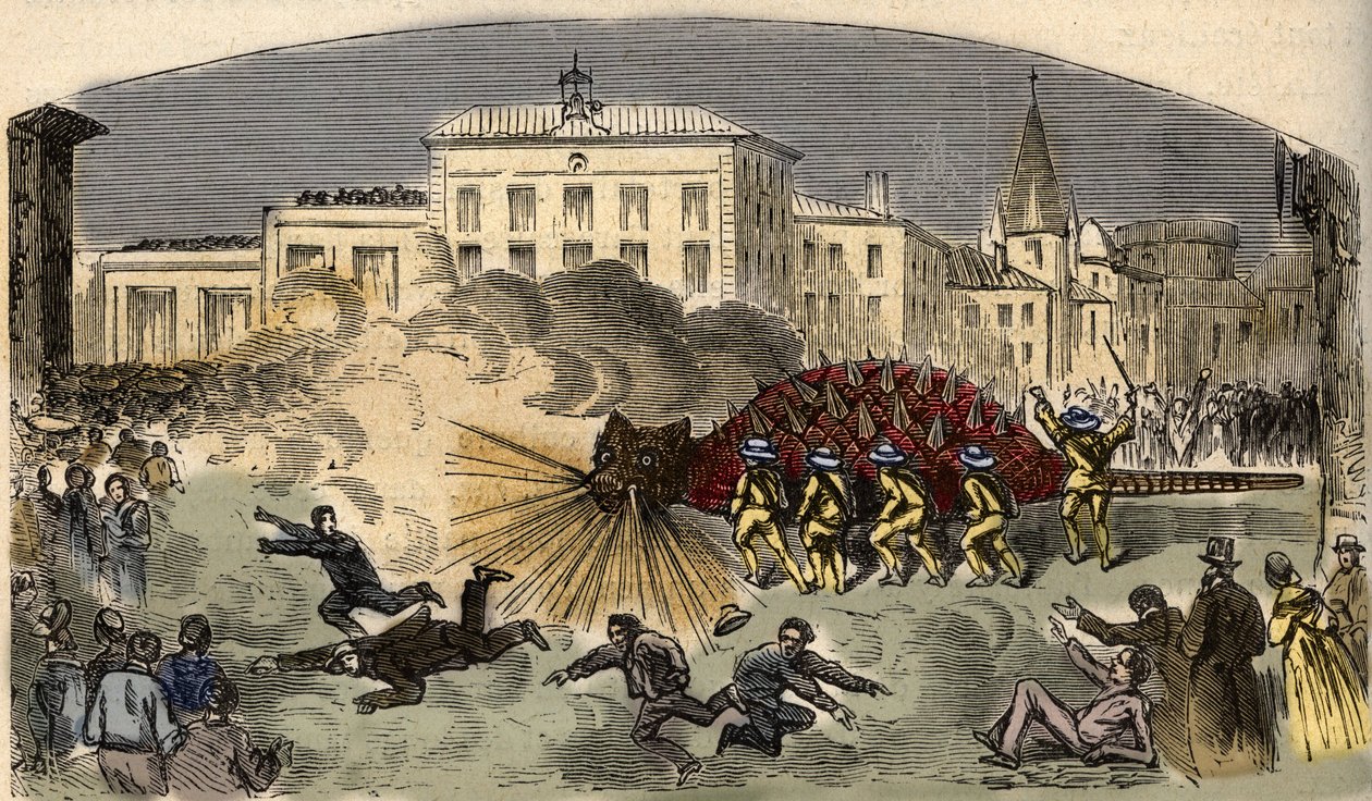 Procession af dragonessen la Tarasque i Tarascon syd for Frankrig - Procession de la Tarasque a Tarascon - indgravering i "" PATILE" - PECTUREQUIRESSE BESKRIVELSE AF FRANKRIG I 6 BIND AF LUCIEN HUARD - slutningen af ​​1800-tallet af Unknown artist