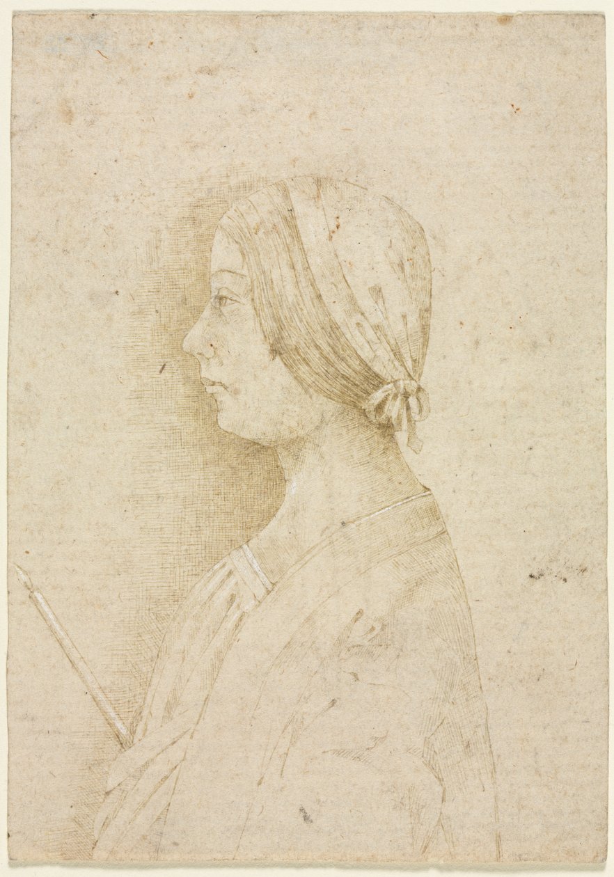 Profil af en pige, der holder et stearinlys af Unknown artist